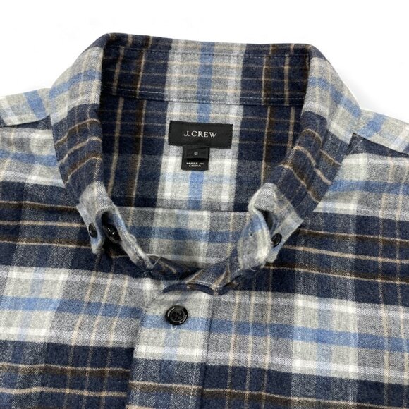J.CREW Mercantile Flannel Elbow Patch Button Down Shirt Men's Small Blue Plaid - Picture 2 of 8